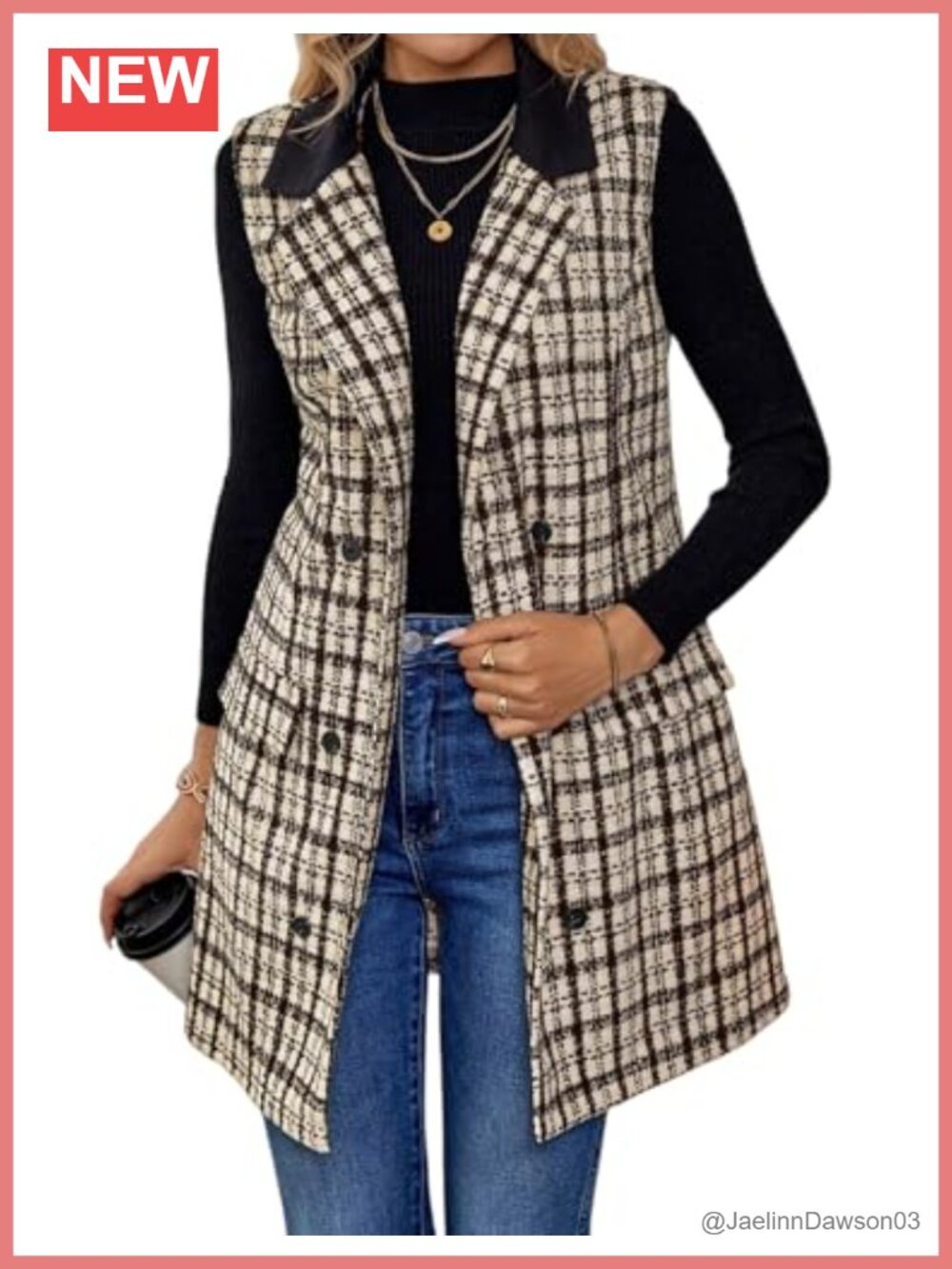 Long Tweed Vest Sleeveless Blazer Jacket Trench Coat Business Casual